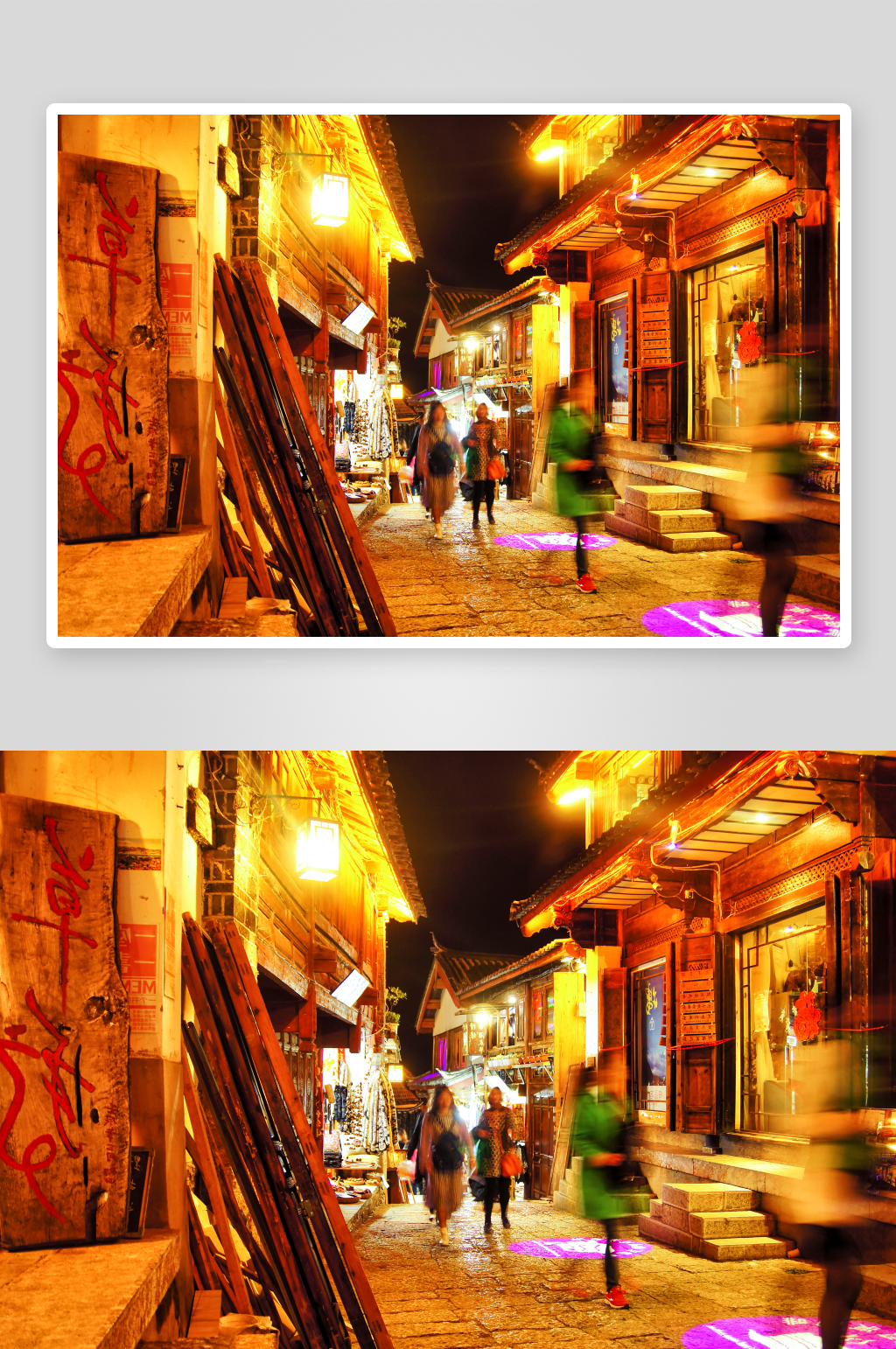 丽江古城夜景街道素材