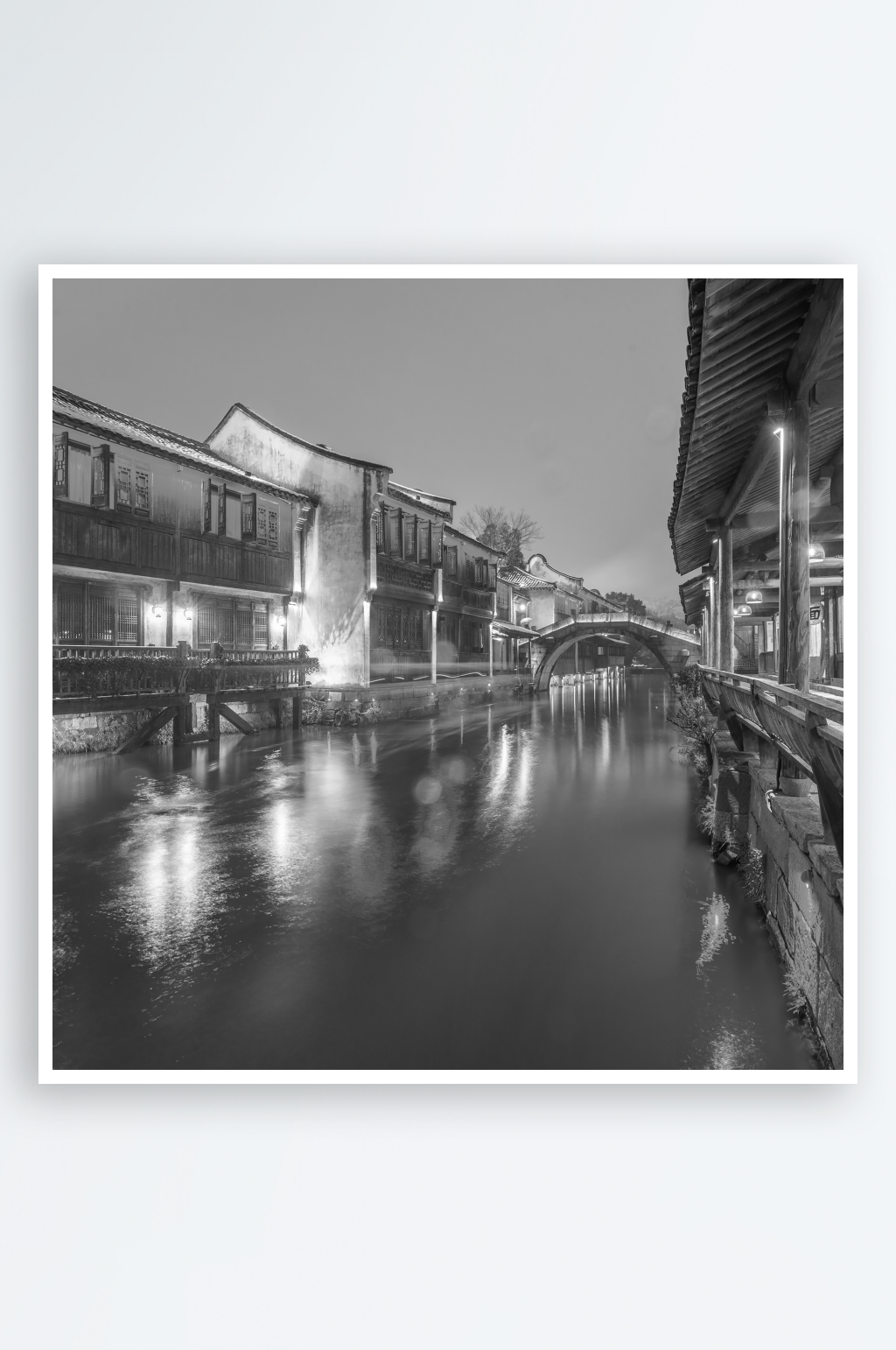 唯美浙江乌镇黑白风景画图片素材