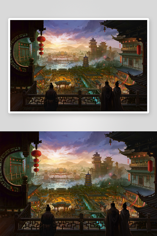 高清水彩古風(fēng)中國(guó)風(fēng)場(chǎng)景插畫(huà)圖片