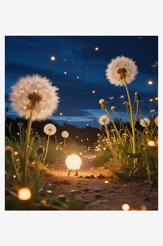 萤火虫蒲公英插画图片-众图网