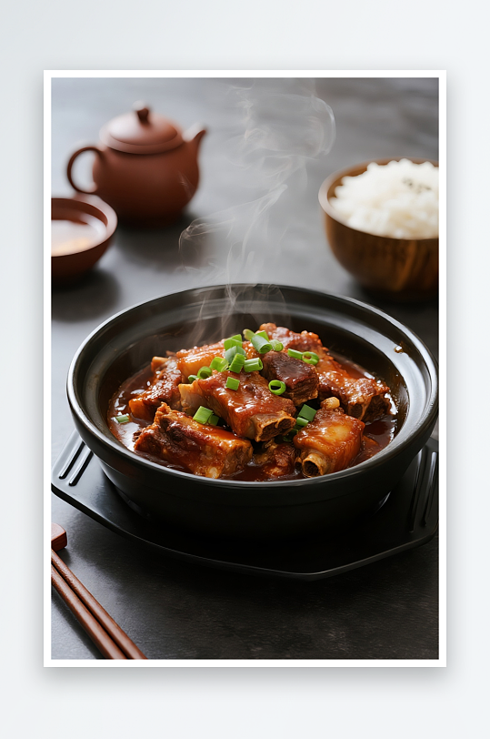 红烧排骨配米饭摄影图片