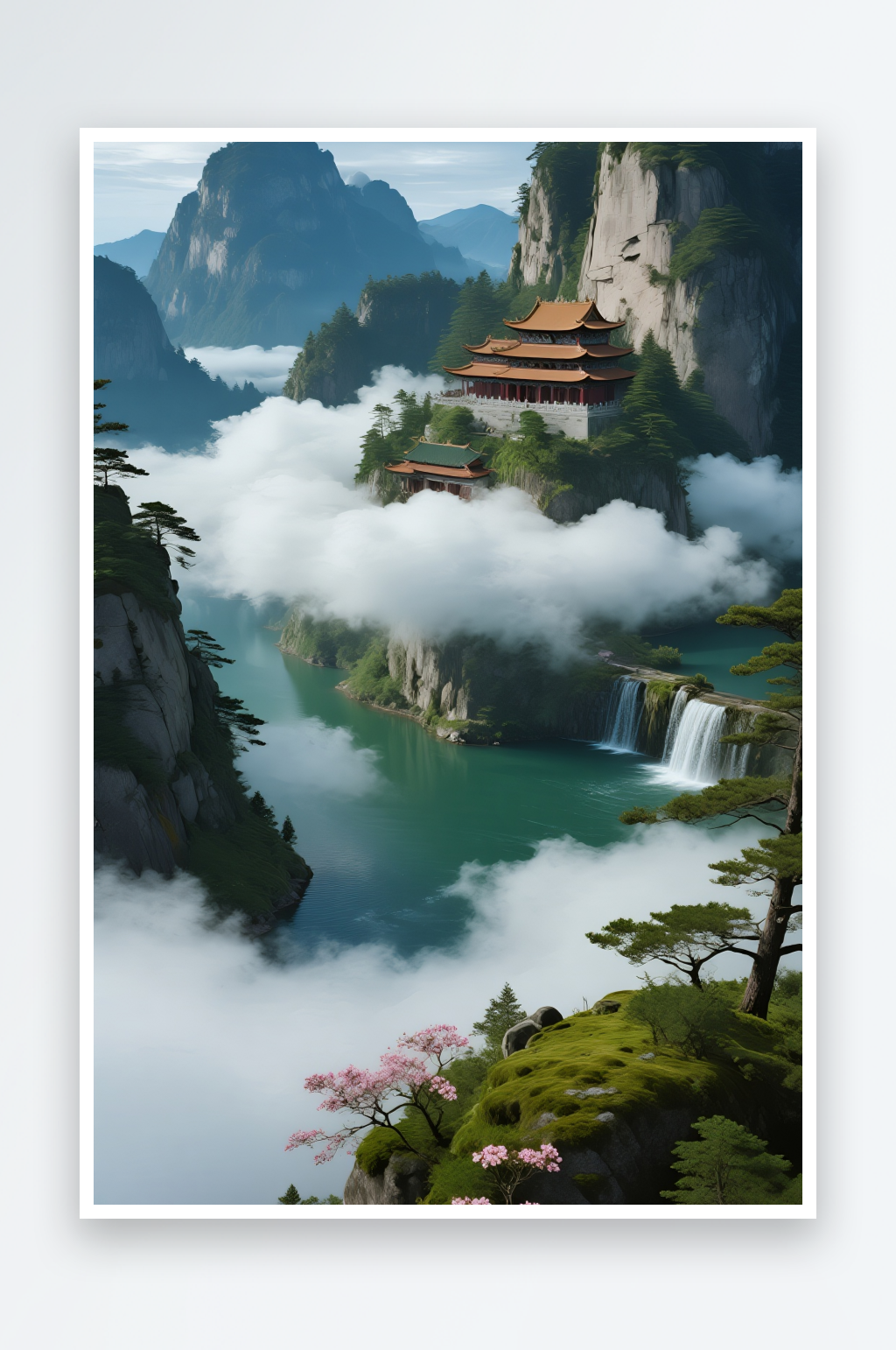 山中道观风景画图片素材