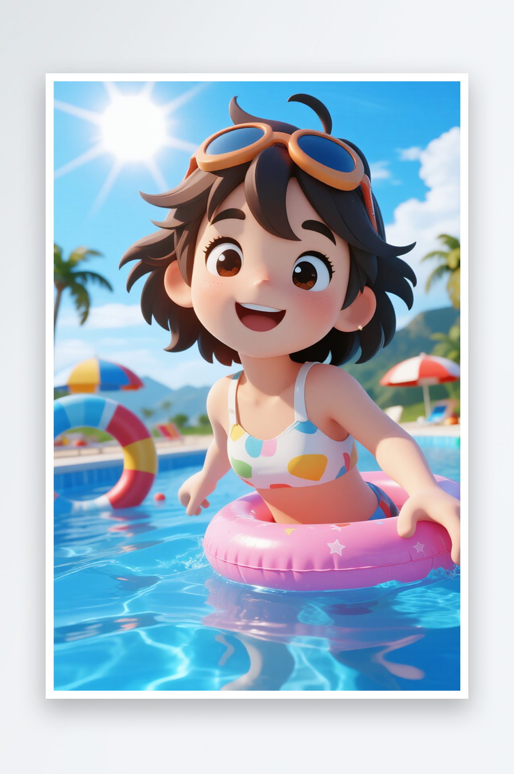 卡通夏日泳池派对风景画图片素材