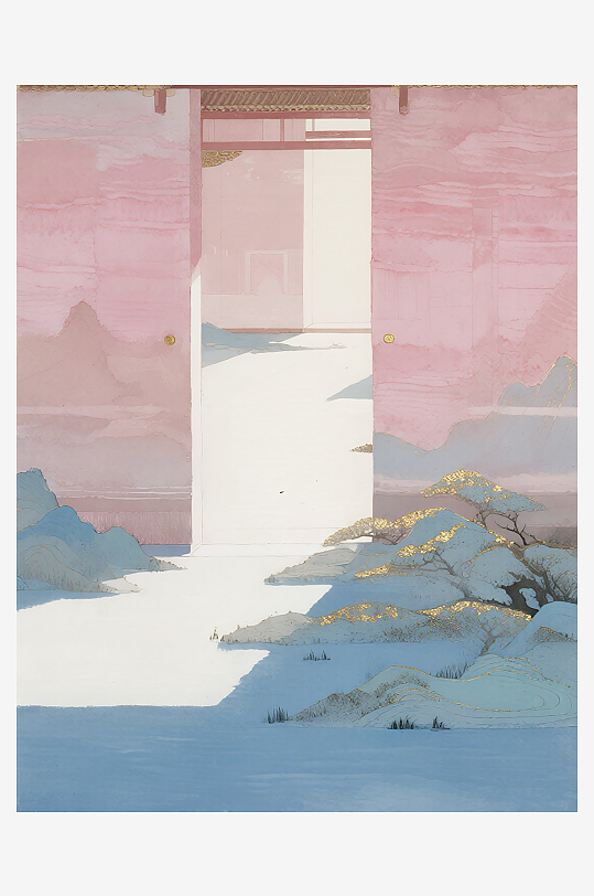 禪意山水中國傳統(tǒng)建筑風(fēng)景畫