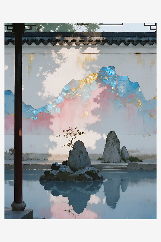 禪意山水中國傳統(tǒng)建筑風(fēng)景畫