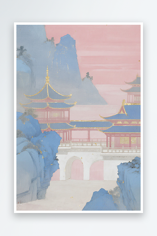 禪意山水中國傳統(tǒng)建筑風(fēng)景畫