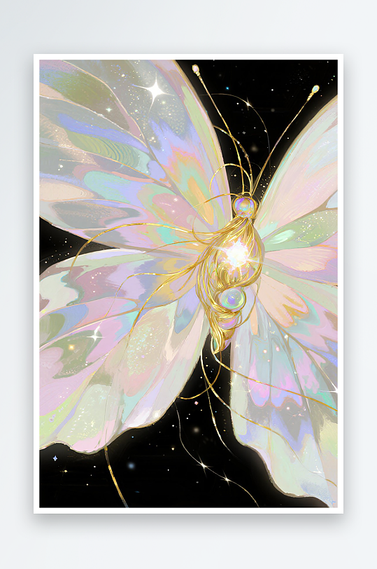 抽像五彩金丝线蝴蝶插画图片