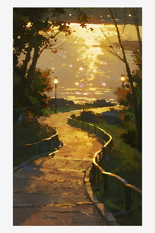 索罗公园风景画油画图片素材-众图网