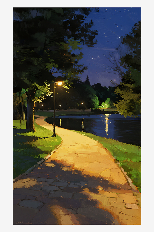 索罗公园风景画油画图片素材-众图网