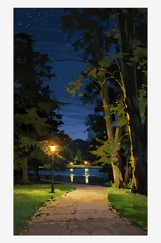 索罗公园风景画油画图片素材-众图网