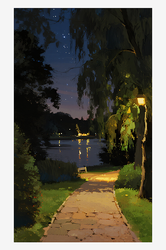 索罗公园风景画油画图片素材-众图网