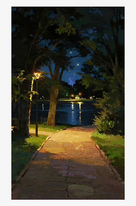 索罗公园风景画油画图片素材-众图网