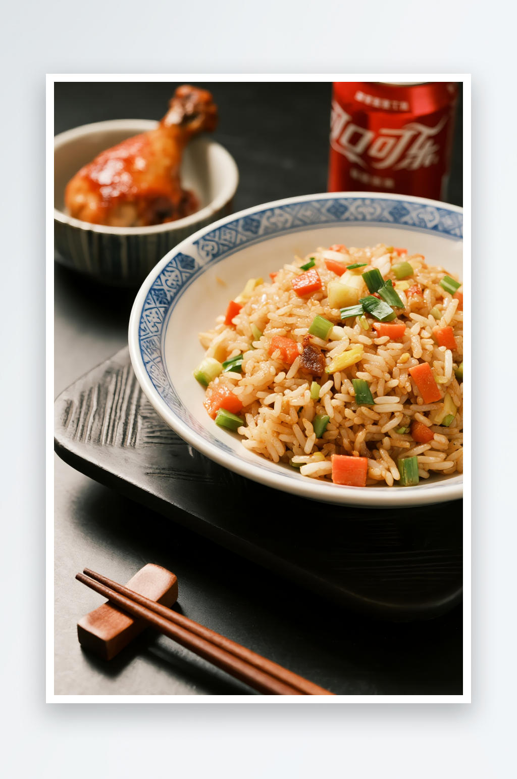 扬州炒饭鸡腿可乐美食图片素材