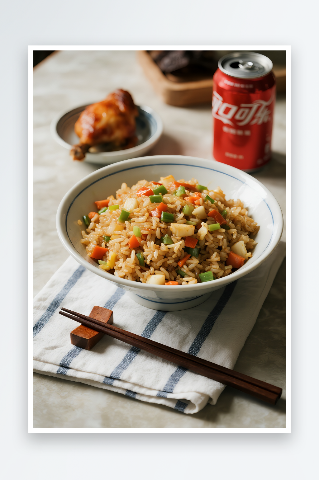 扬州炒饭鸡腿可乐美食图片素材