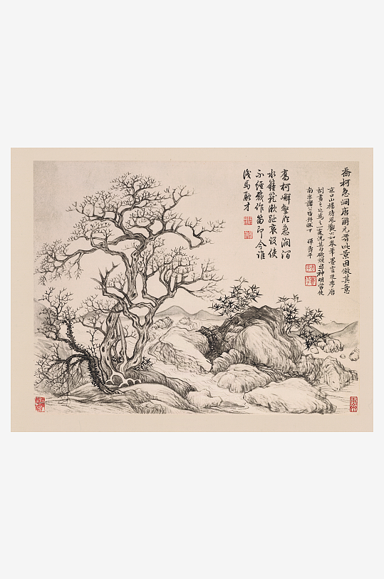 恽寿平水墨画风景图装饰画-众图网