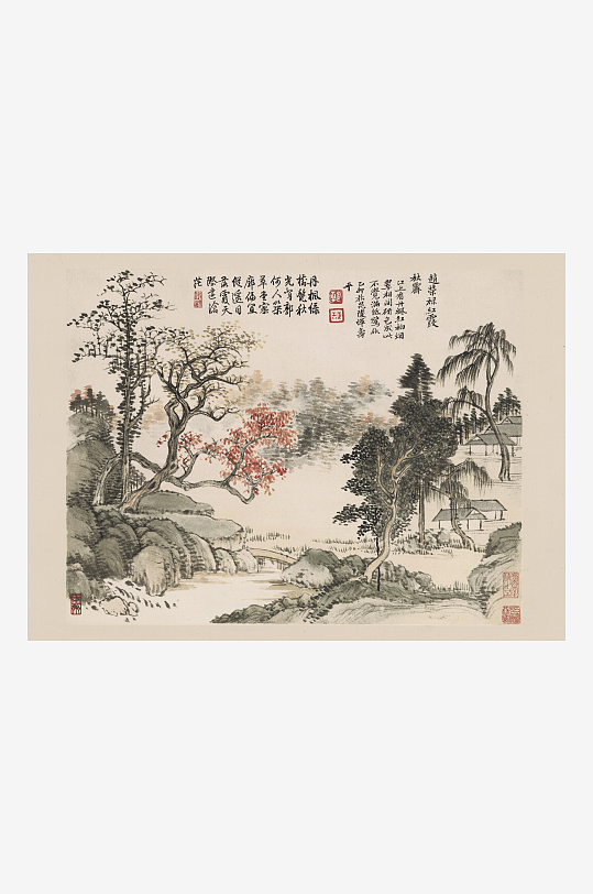 恽寿平水墨花卉风景装饰画图片-众图网