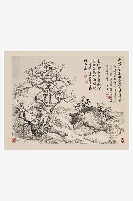 恽寿平水墨风景装饰画图片-众图网