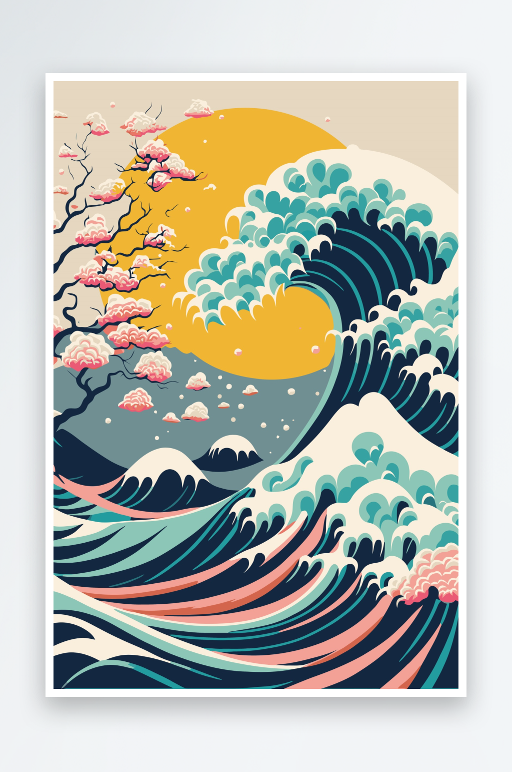 矢量日式海浪插画素材素材