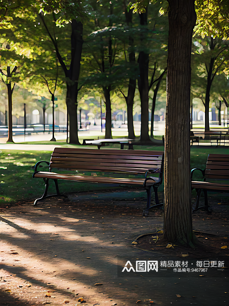 摄影风公园树下的长椅AI数字艺术素材