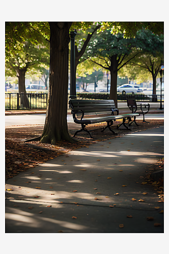 摄影风公园树下的长椅AI数字艺术