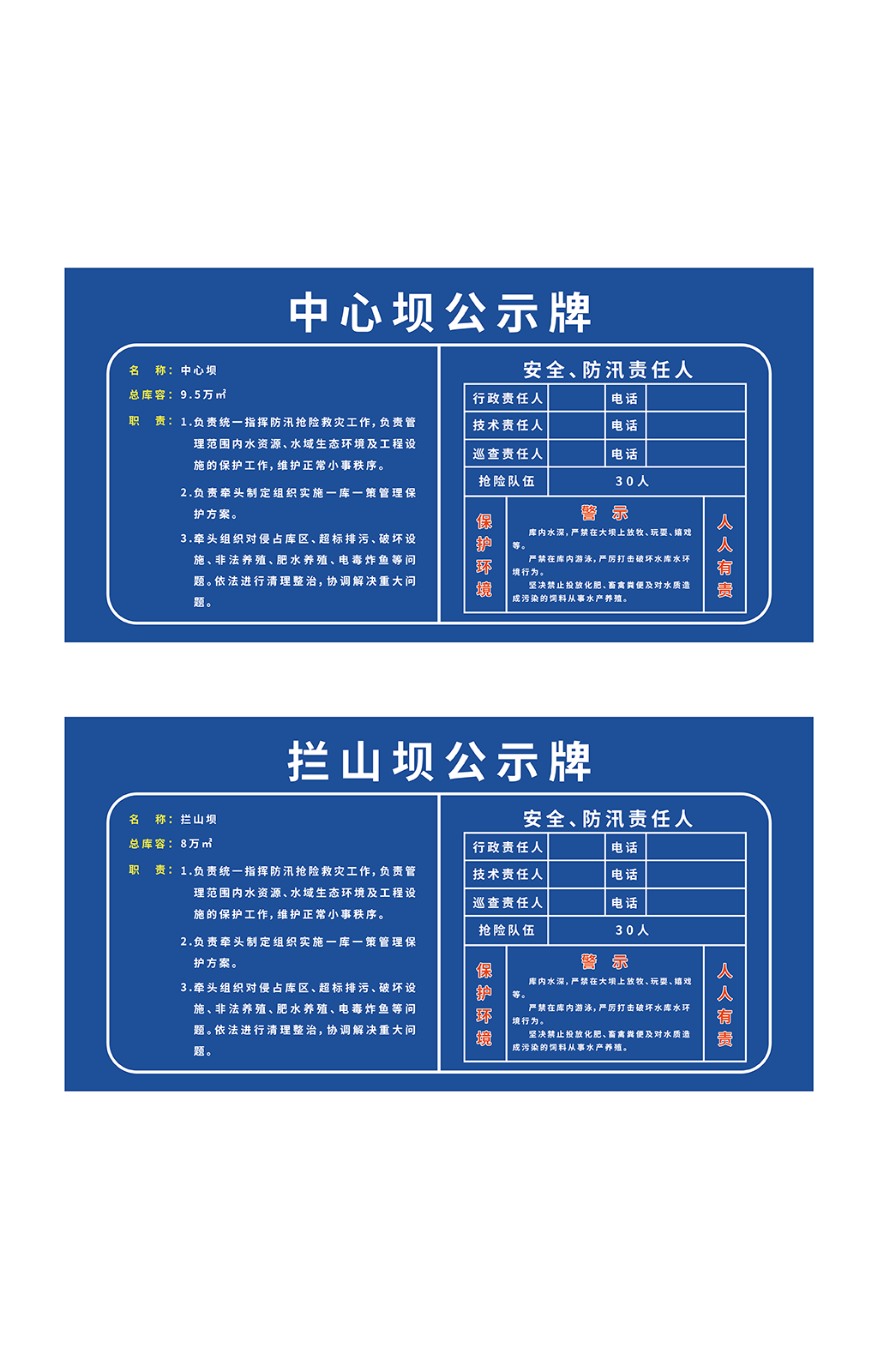 大坝人员信息公示栏模板