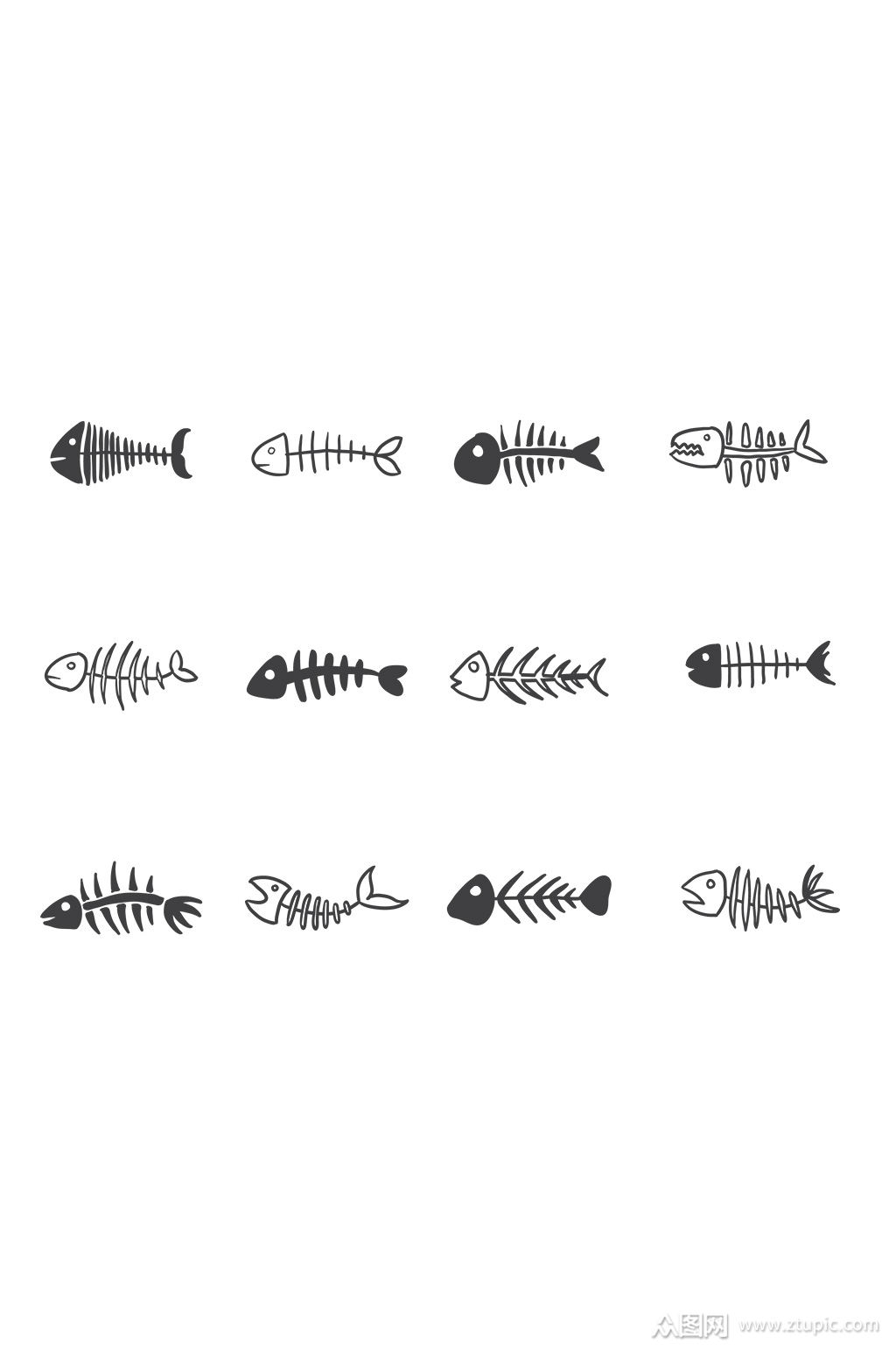 手绘多种鱼骨设计素材素材