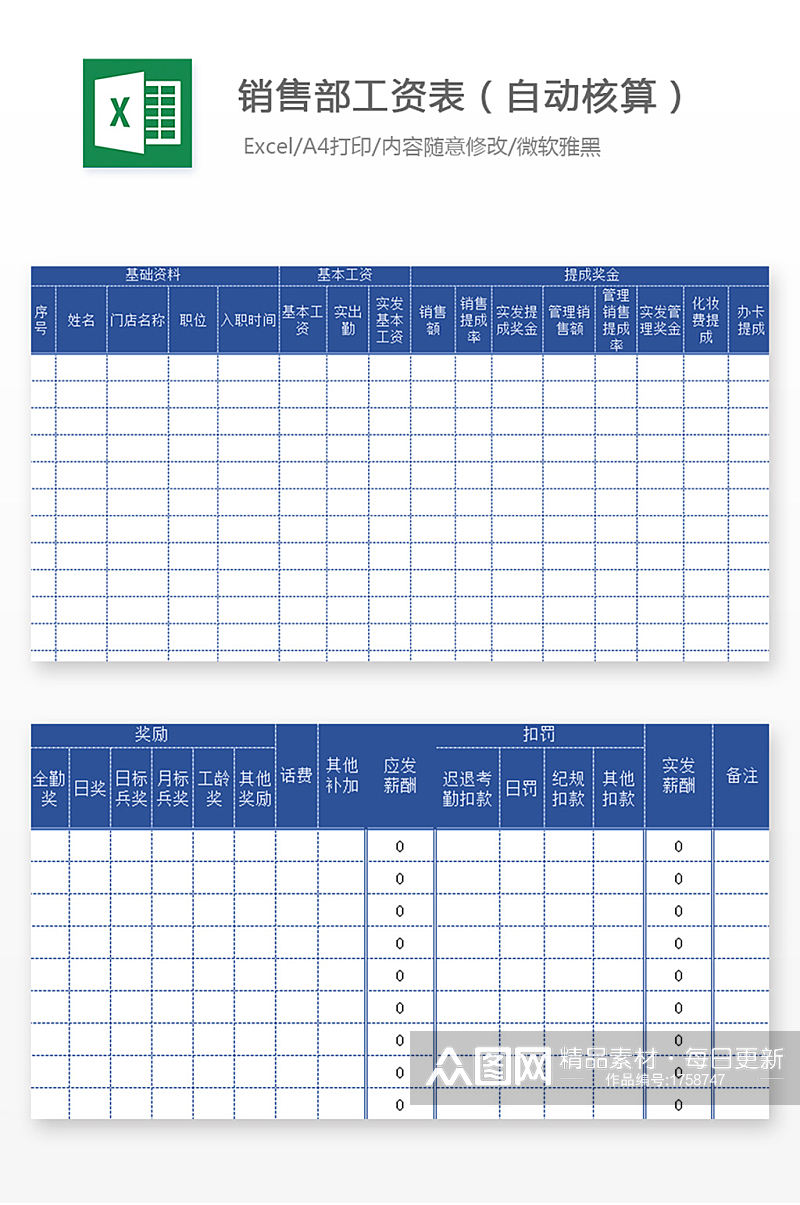 销量部工资表Excel图表素材