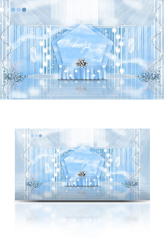 高级唯美冬季蓝色雪地鹿婚礼效果图-众图网