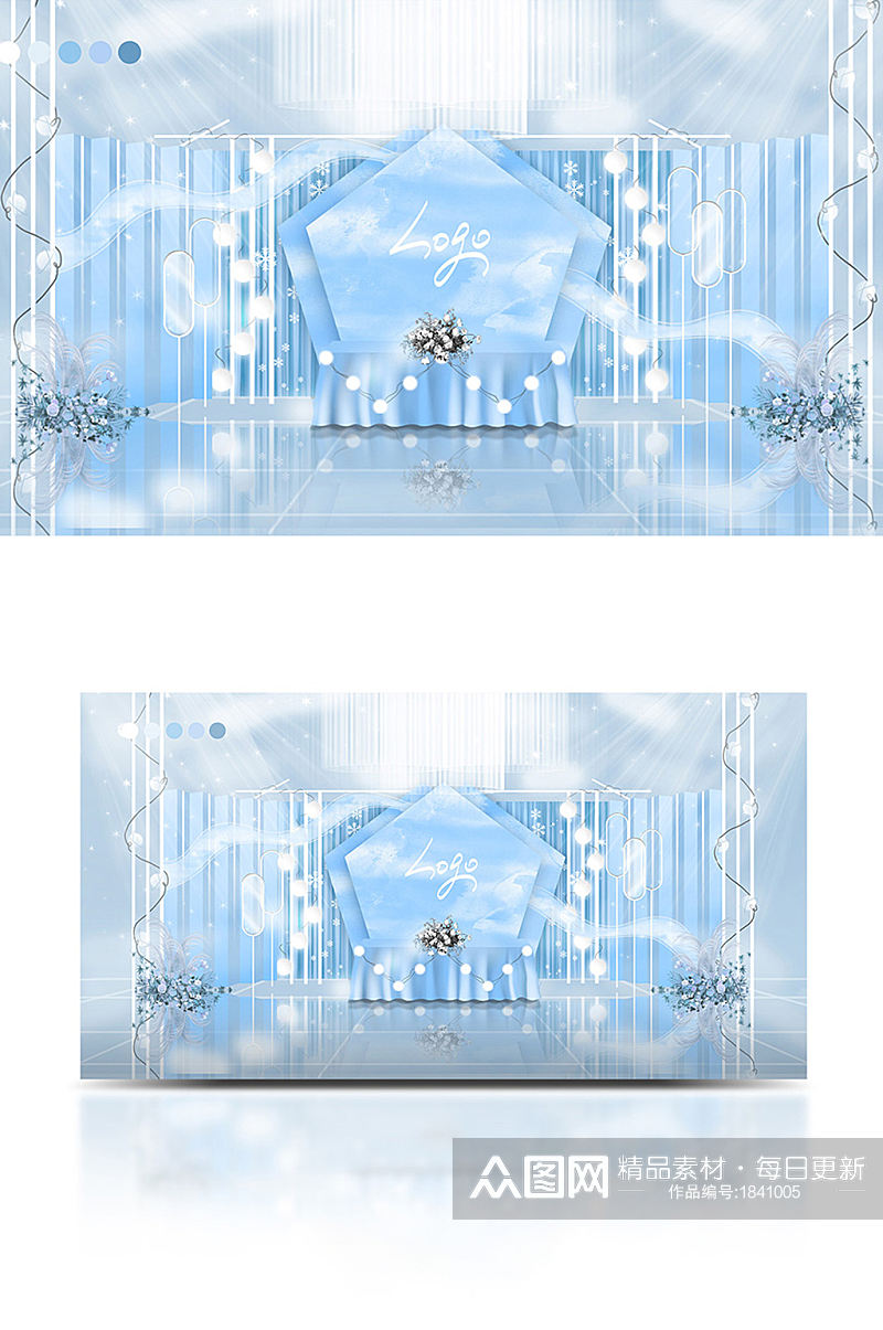 高级唯美冬季蓝色雪地鹿婚礼效果图素材