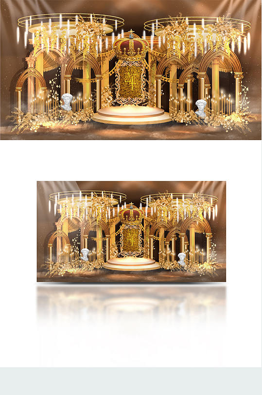 复古古堡风婚礼手绘效果图-众图网