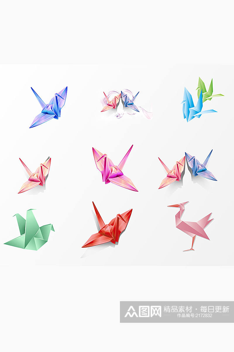 手绘彩色折纸动物素材