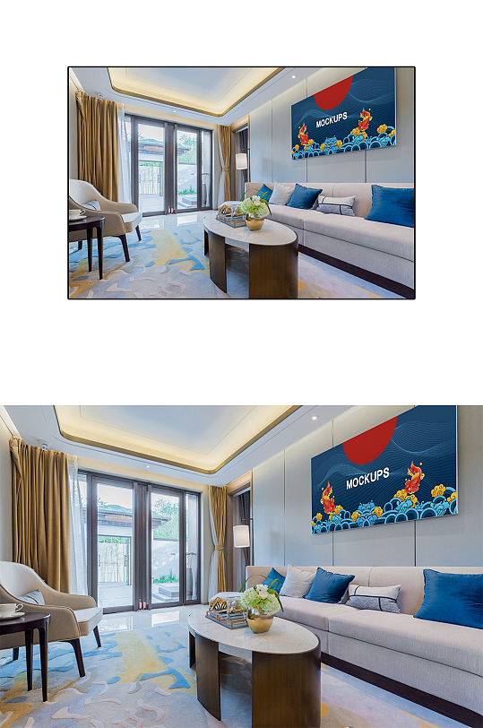 大气简约新中式客厅挂画墙画壁画海报样机