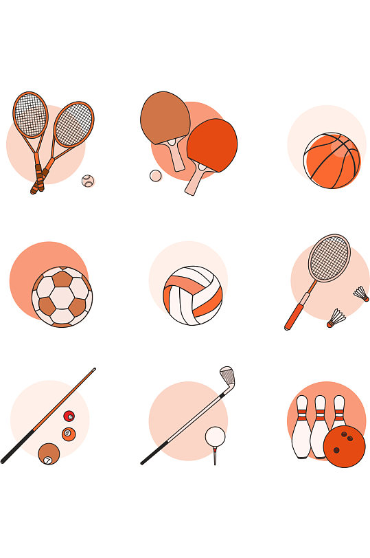 健身运动球类图标矢量图-众图网