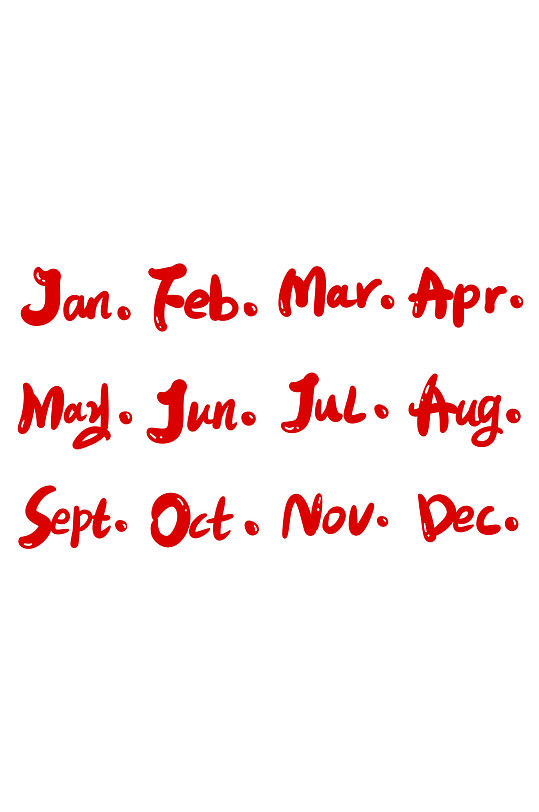 英文月份单词缩写字体设计