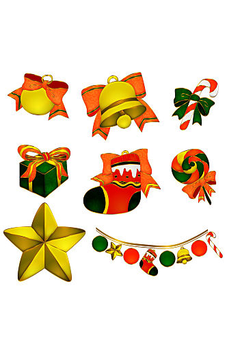 圣诞元素免抠铃铛礼物袜子星星糖圣诞树装饰