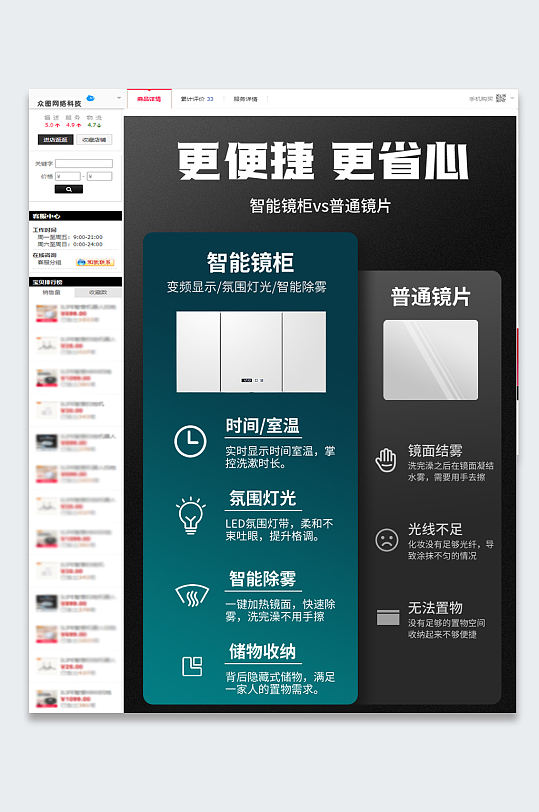 新老款浴室卫浴镜子详情页vs对比图