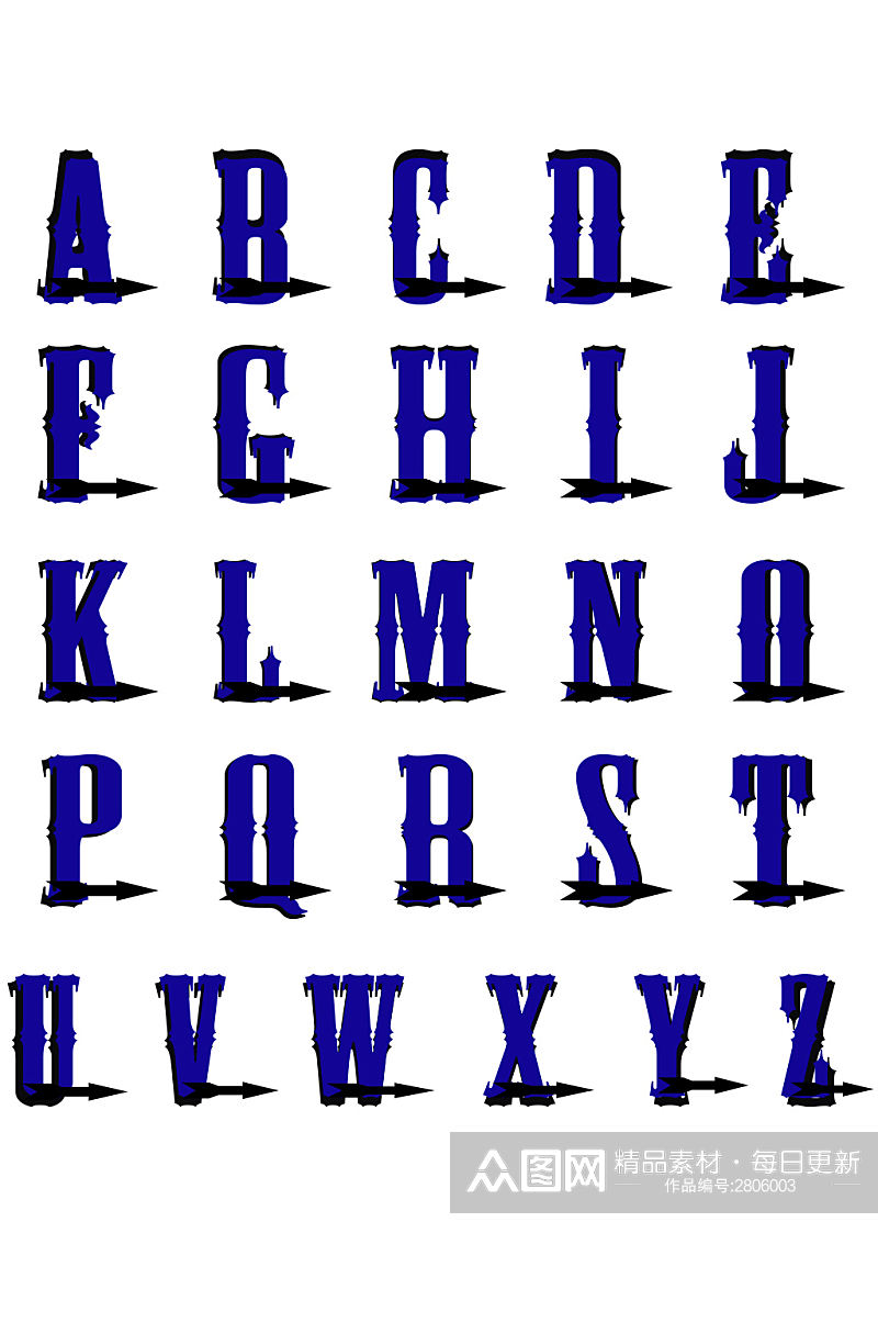 蓝色二十六个字母带箭头素材