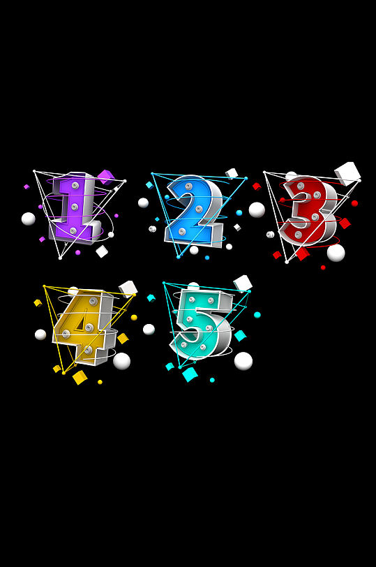 炫彩时尚数字12345字体素材模板