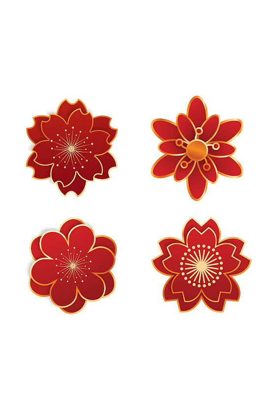 红色喜庆剪纸风春节新年花朵元素