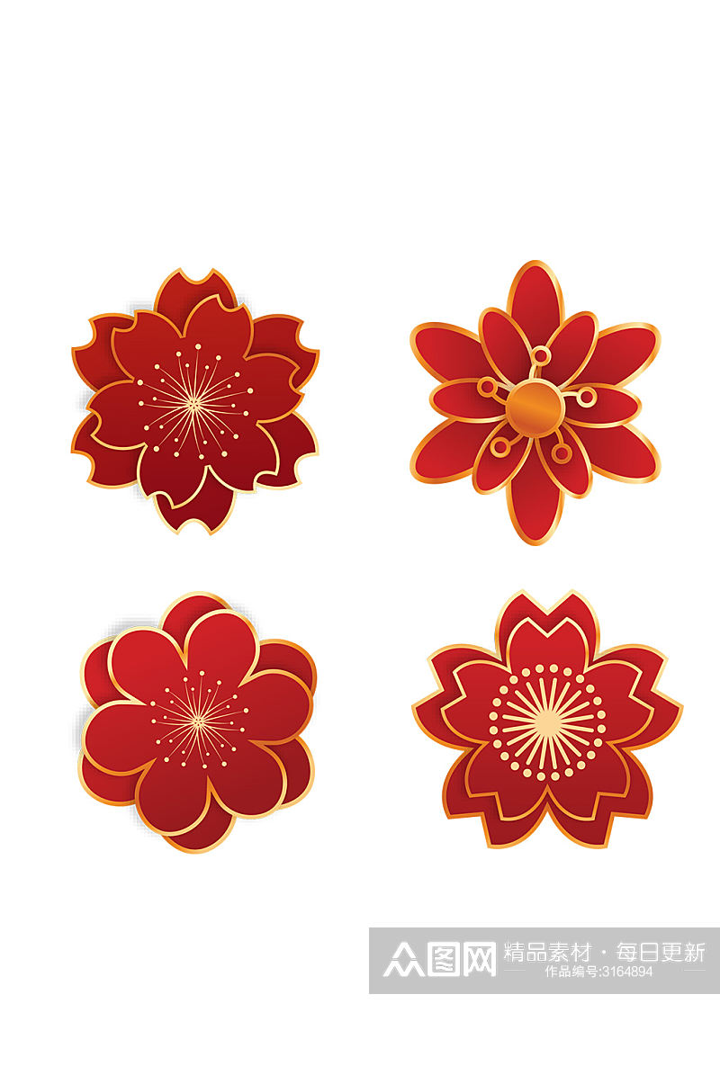 红色喜庆剪纸风春节新年花朵元素素材