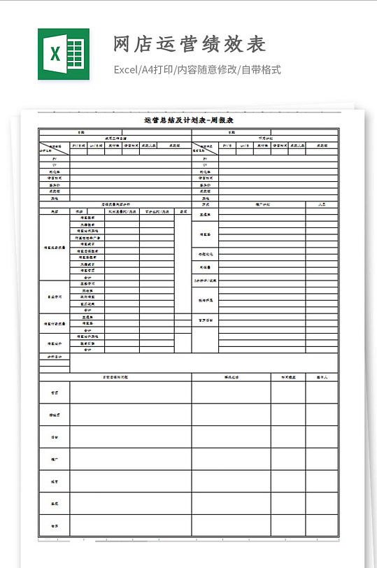 网店部门运营经理绩效考核表excel模板