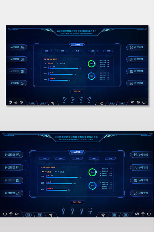 深蓝大屏展示数据可视化ui界面