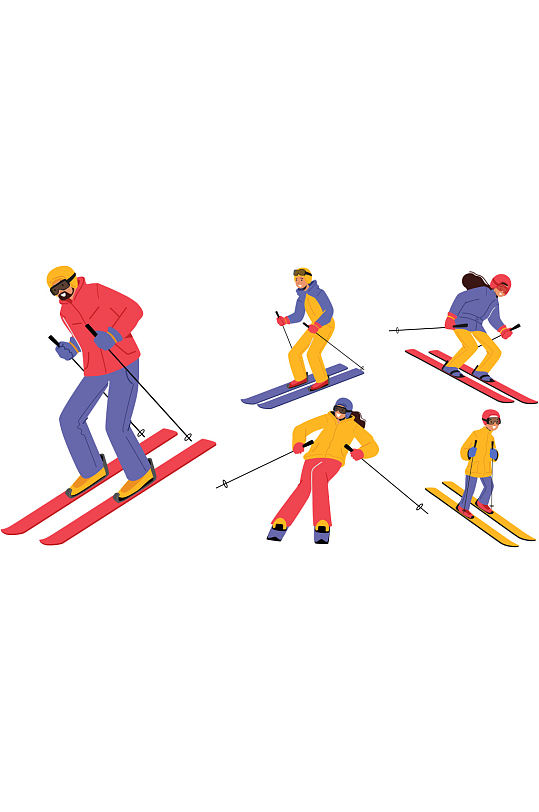 矢量扁平插画冬季运动会滑雪者免扣人物