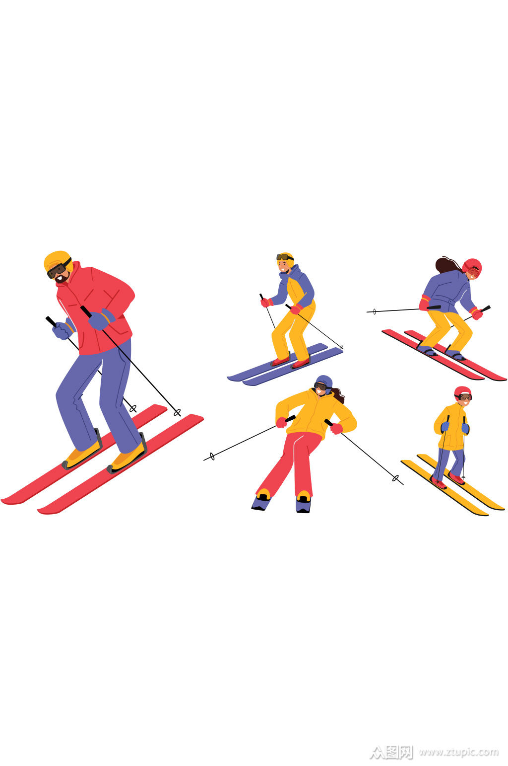 矢量扁平插画冬季运动会滑雪者免扣人物素材