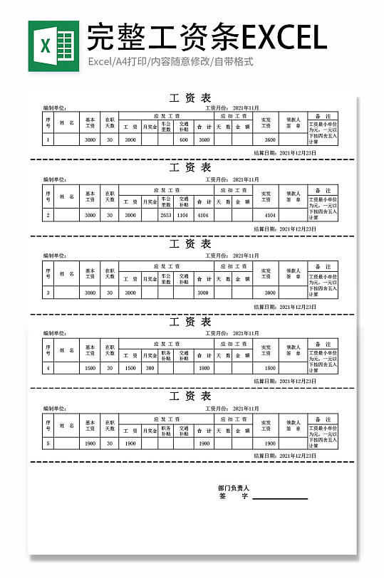 完整工资条Excel模板