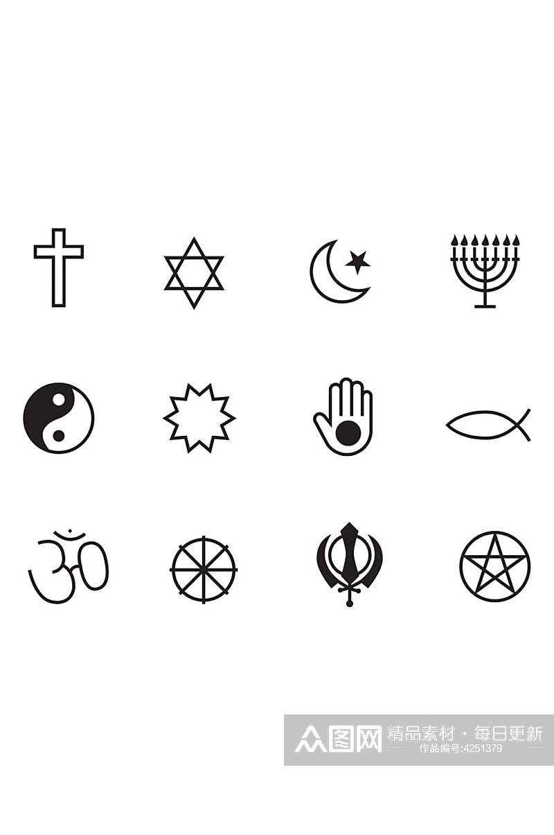 12个流行的宗教的图标素材