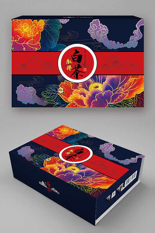 中国风牡丹白茶茶叶包装盒礼品盒包装设计