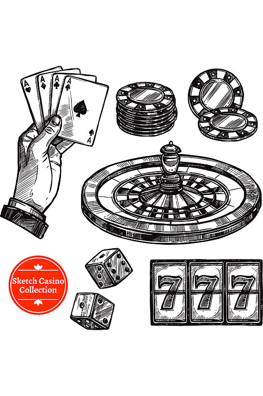 赌场元素手绘设计