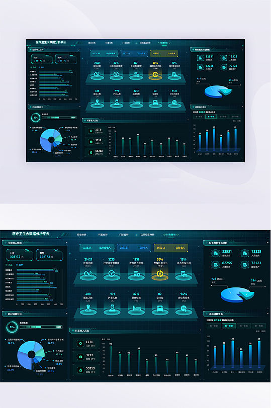 青蓝医院金融数据可视化大屏ui网页界面-众图网