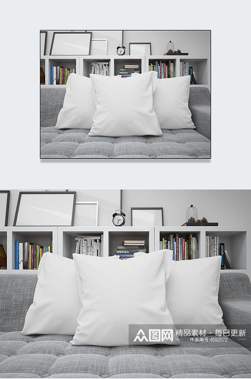 现代沙发抱枕书柜元素图片素材